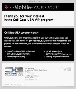 CellGate USA confirmation email image