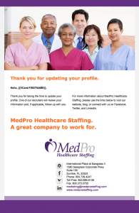 MedPro Healthcare Staffing confirmation email image