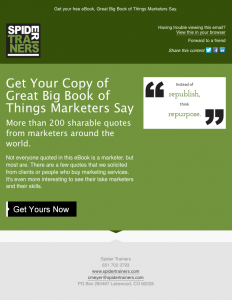 Spider Trainers' Great Big Book of Things Marketers Say eBook blast email image