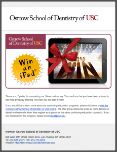 USC Dentistry confirmation email image